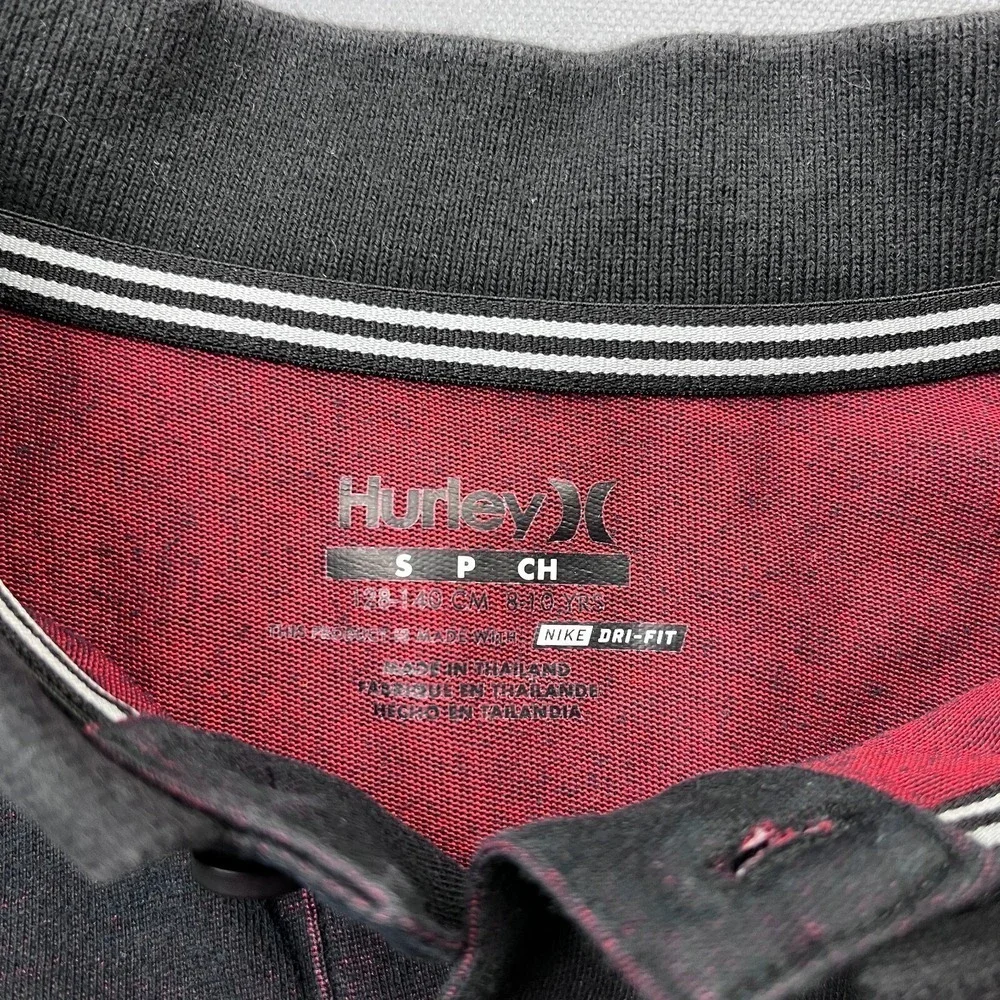 Hurley Boys Size Small 8-10 Black Red Dri-FIT Knit Polo Shirt Short Sleeve Golf